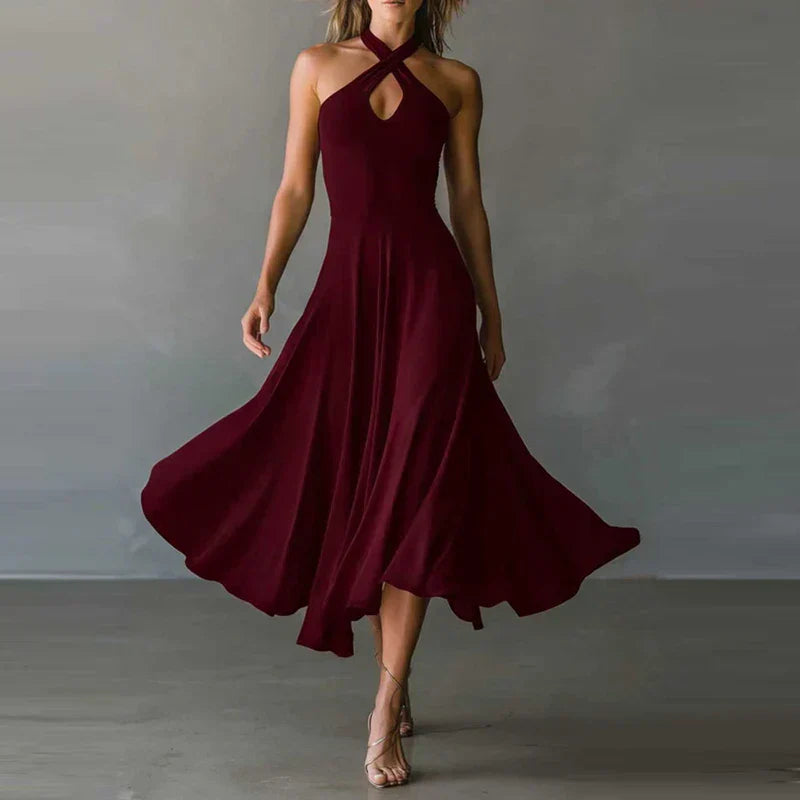 FJØRNA Josie Flowy A-Line Maxi Dress in white, lightweight dress with a flowing silhouette and elegant design.