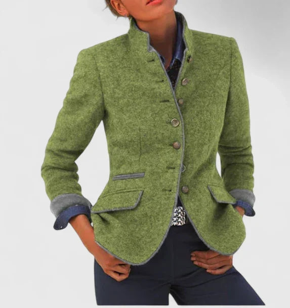 Sigrid | Women's Long Tailored Wool Stand-Collar Blazer