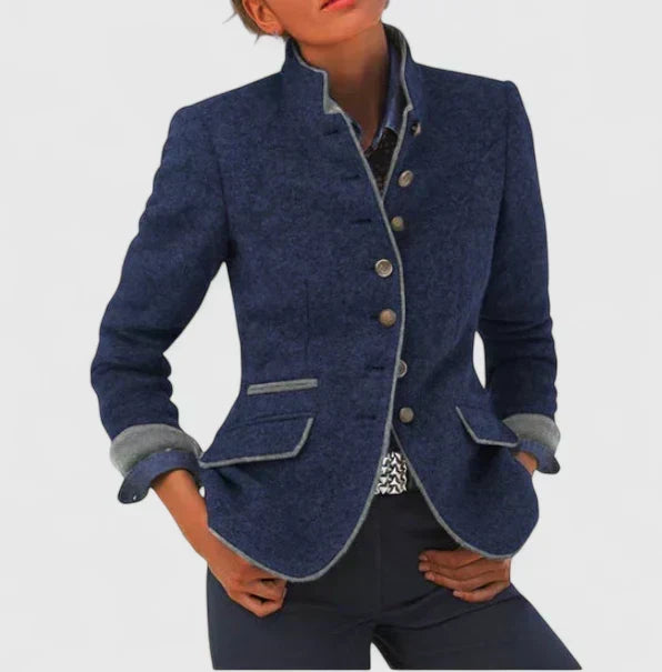 Sigrid | Women's Long Tailored Wool Stand-Collar Blazer