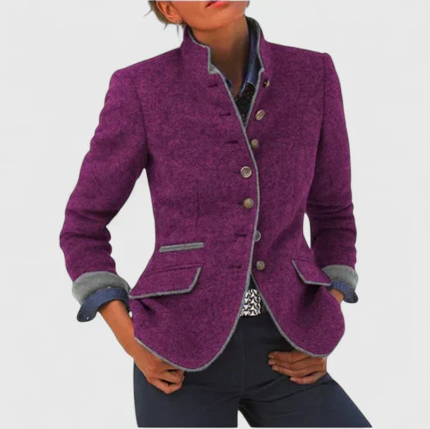 Sigrid | Women's Long Tailored Wool Stand-Collar Blazer