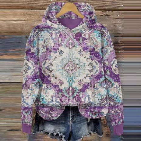 Ivy | Women's Cozy Oversized Knit Nordic Hoodie Sweatshirt Pullover with Round-Neck Hooded Star Print Soft for Autumn
