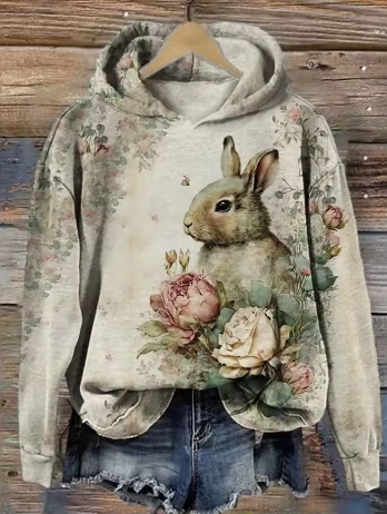 Audrey | Women's Cozy Oversized Knit Nordic Hoodie Sweatshirt Pullover with Round-Neck Hooded Star Print Soft for Autumn