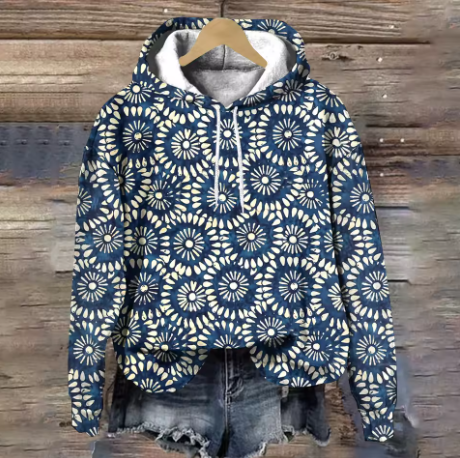 Emma | Women's Cozy Oversized Knit Nordic Hoodie Sweatshirt Pullover with Round-Neck Hooded Star Print Soft for Autumn