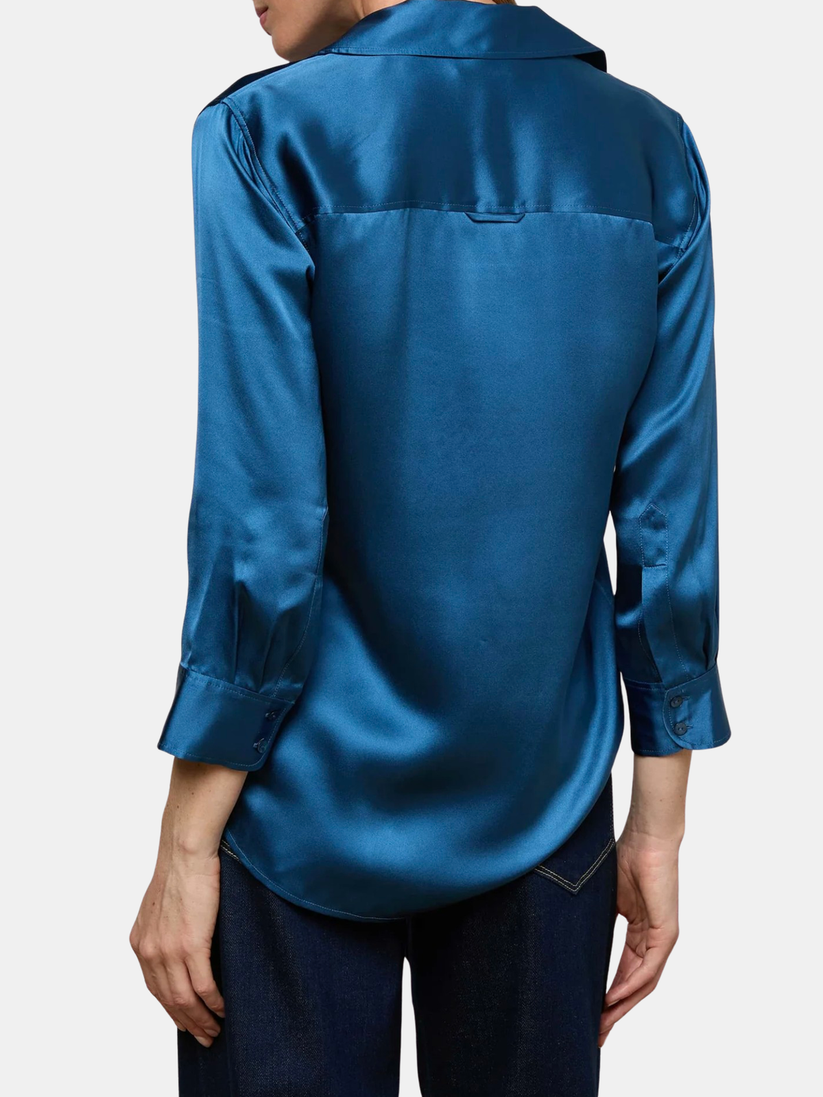 Silk Button-Down Blouse with Three-Quarter Sleeves for Women | Dani
