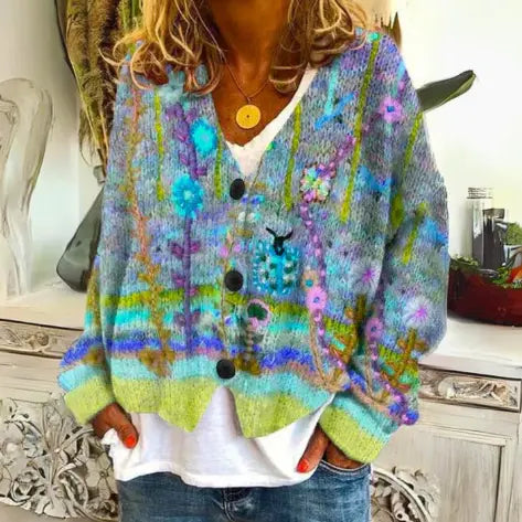 Evie | Women's Relaxed-Fit Knit Cardigan with Floral Abstract Print for Layering