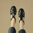 FJØRNA women's brown Italian leather adjustable strap sandals with open toe and chunky heel, stylish and comfortable footwear.