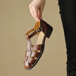 FJØRNA women's brown Italian leather adjustable strap sandals, stylish and comfortable shoes with a sleek design.