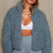 Sherpa Jacket Women Cropped Zip Stand Collar Winter