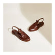 FJØRNA women's brown leather woven slingback sandals showcasing stylish design and comfortable straps.