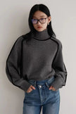 Turtleneck Sweater Women Contrast Seam Relaxed Fit