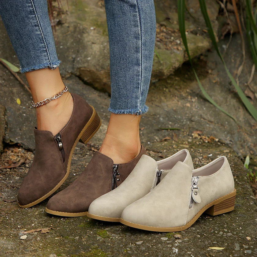 Maia | Women's SleekShield Zip Up Ankle Boots with Leather Comfortable Casual
