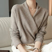 Wool Knit Sweater Women Cross-Bust Round Neck Long Sleeve
