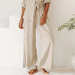 FJØRNA linen wide-leg pull-on trousers for women, loose, comfortable pants with a relaxed fit and wide-leg silhouette.