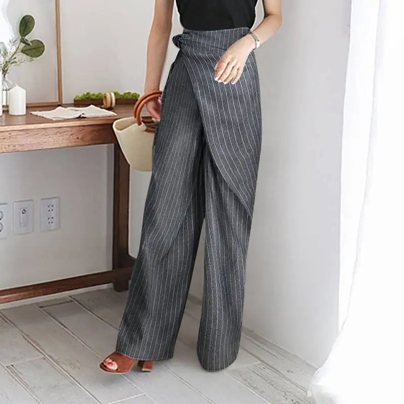 Women's high-waist cotton wide-leg trousers by FJØRNA, featuring a loose pull-on design and comfortable fit.