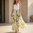 FJØRNA women's elegant two-piece floral wide-leg co-ord set with halter neck, perfect for stylish summer or casual wear.