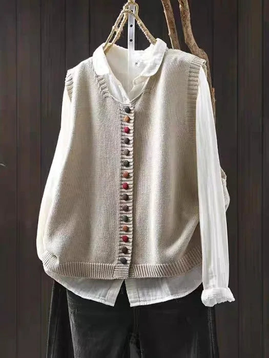Rosalie | Women's Versatile Knit Button-Front Gilet Vest with Round-Neck Cozy for Layering