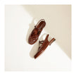FJØRNA women's Italian leather woven slingback sandals in brown leather with a stylish open-toe design.