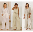 FJØRNA linen wide-leg trousers for women, loose pull-on pants with relaxed fit, lightweight and comfortable for casual wear.