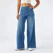 Women’s wide-leg lace jeans by FJØRNA featuring high waist and stylish design, perfect for casual or chic outfits.
