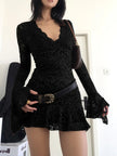 Sheer lace mini dress for women by FJØRNA, stylish party and day dress featuring intricate lace details and a fitted silhouette.