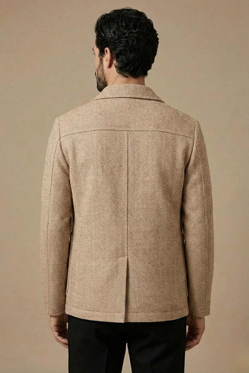 Textured Jacket Men Button Front Classic Collar Patch Pockets