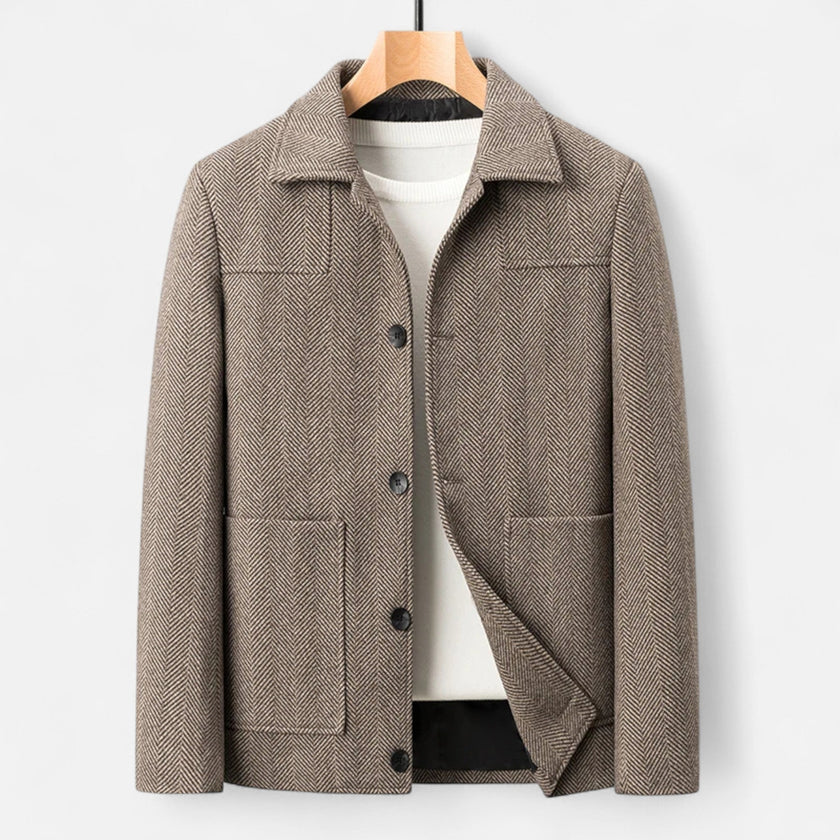 Textured Jacket Men Button Front Classic Collar Patch Pockets