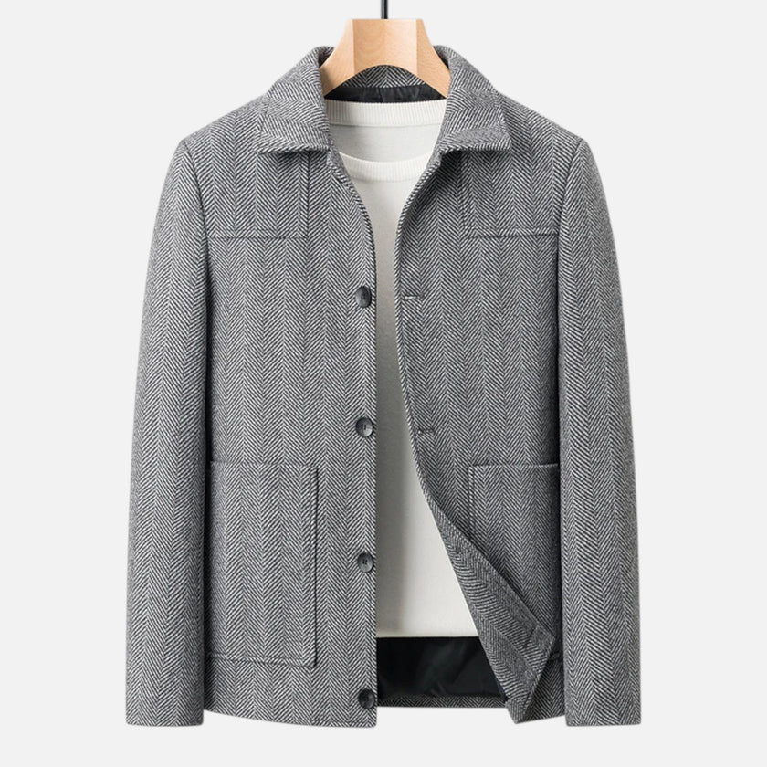 Textured Jacket Men Button Front Classic Collar Patch Pockets