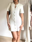 FJØRNA soft girl button-up mini dress for women, featuring a stylish, casual design ideal for parties and daytime wear.