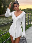 FJØRNA soft girl ruffled mini dress with layered ruffles, perfect for party and daytime wear, shown in a light pastel color.
