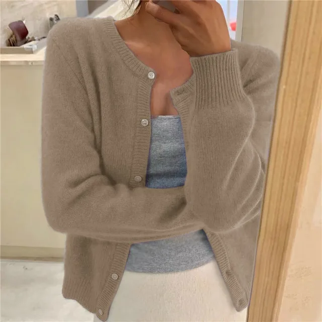 Button Up Cardigan Round Neck Soft Knit Cardigan Sweater | Vilde