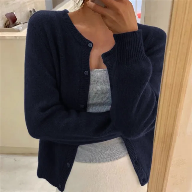 Button Up Cardigan Round Neck Soft Knit Cardigan Sweater | Vilde