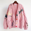 Patchwork Knit Cardigan Women Chunky Button Front