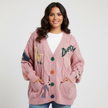 Patchwork Knit Cardigan Women Chunky Button Front