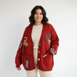 Patchwork Knit Cardigan Women Chunky Button Front