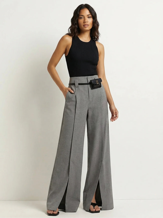 Palazzo Trousers Women High Waist Wide Leg Split Detail