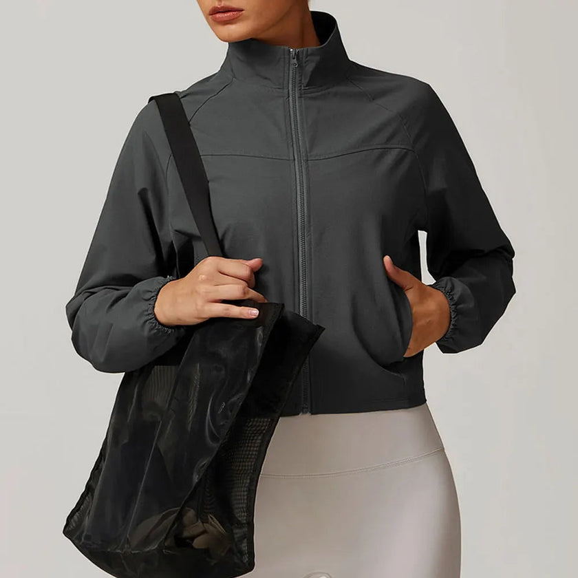 Performance Jacket Women Cropped Zip Front High Neck