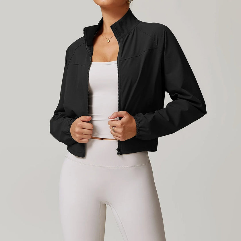 Performance Jacket Women Cropped Zip Front High Neck