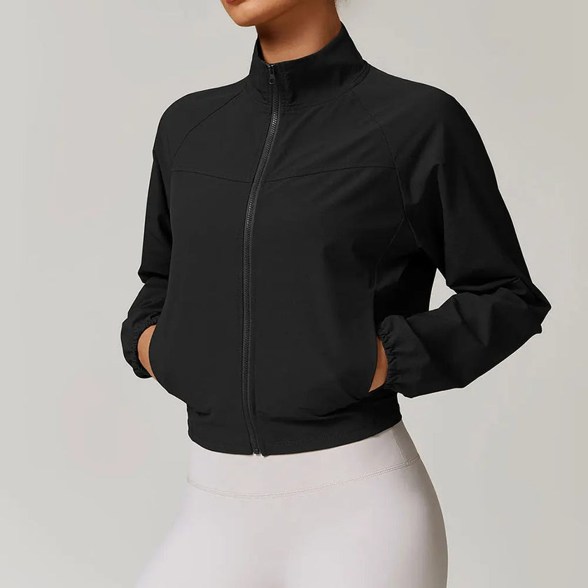 Performance Jacket Women Cropped Zip Front High Neck