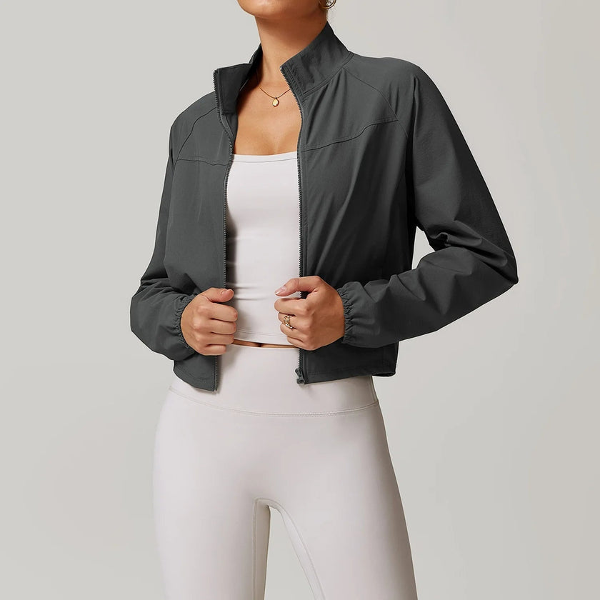 Performance Jacket Women Cropped Zip Front High Neck