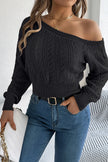 Knit Sweater Women Cotton Blend Off-Shoulder Cropped Pointelle