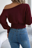 Knit Sweater Women Cotton Blend Off-Shoulder Cropped Pointelle