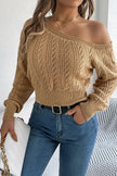 Knit Sweater Women Cotton Blend Off-Shoulder Cropped Pointelle