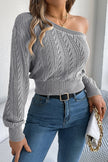 Knit Sweater Women Cotton Blend Off-Shoulder Cropped Pointelle