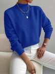Knit Sweater Women Cotton Blend High Neck Relaxed Fit
