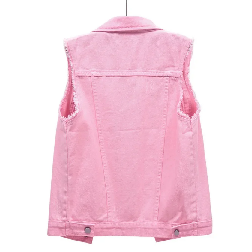 Denim Gilet Women, Sleeveless Button-Front Layering Piece