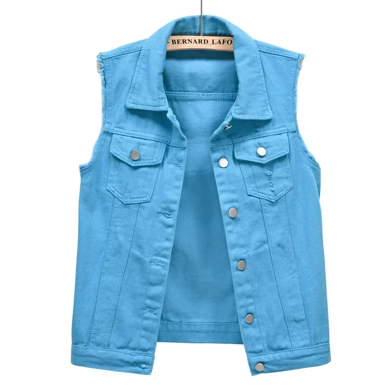 Denim Gilet Women, Sleeveless Button-Front Layering Piece
