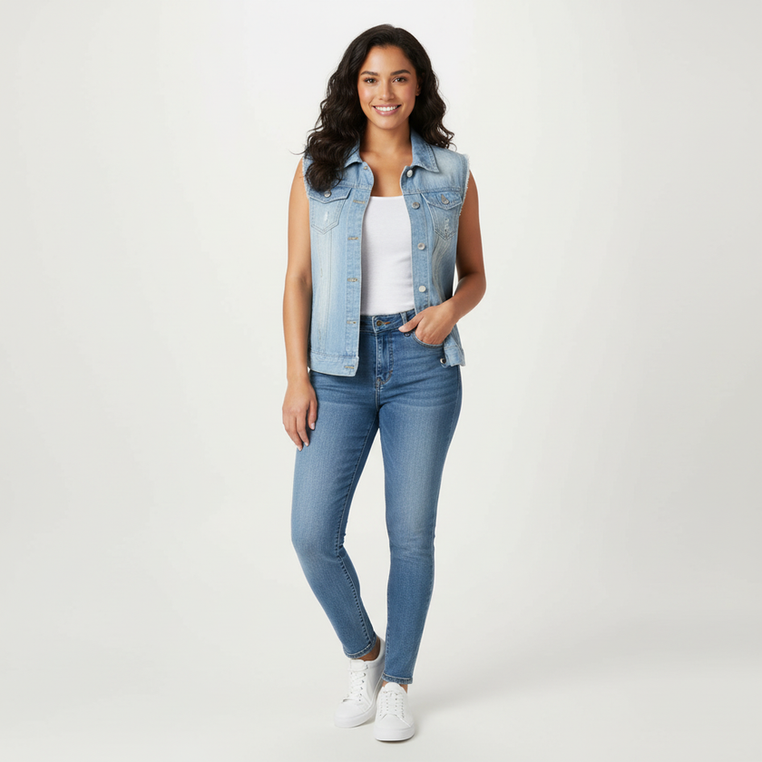 Denim Gilet Women, Sleeveless Button-Front Layering Piece