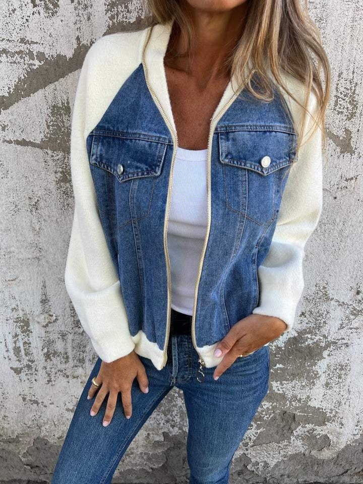 Denim-Look Jacket Women Lightweight Casual Relaxed Fit Layering