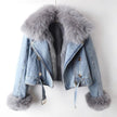 Denim Jacket Women Faux Fur Collar Button Front