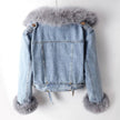 Denim Jacket Women Faux Fur Collar Button Front